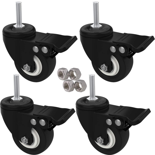 4Pcs Stem Casters M8X25 with Brake Lock | 2 Inch Heavy Duty PU Rubber Swivel Cas