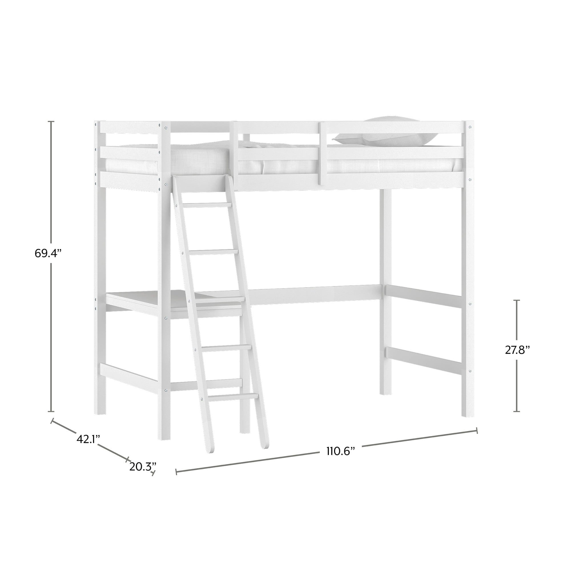 Hillsdale Campbell Wood Twin Loft Bunk Bed with Desk, White