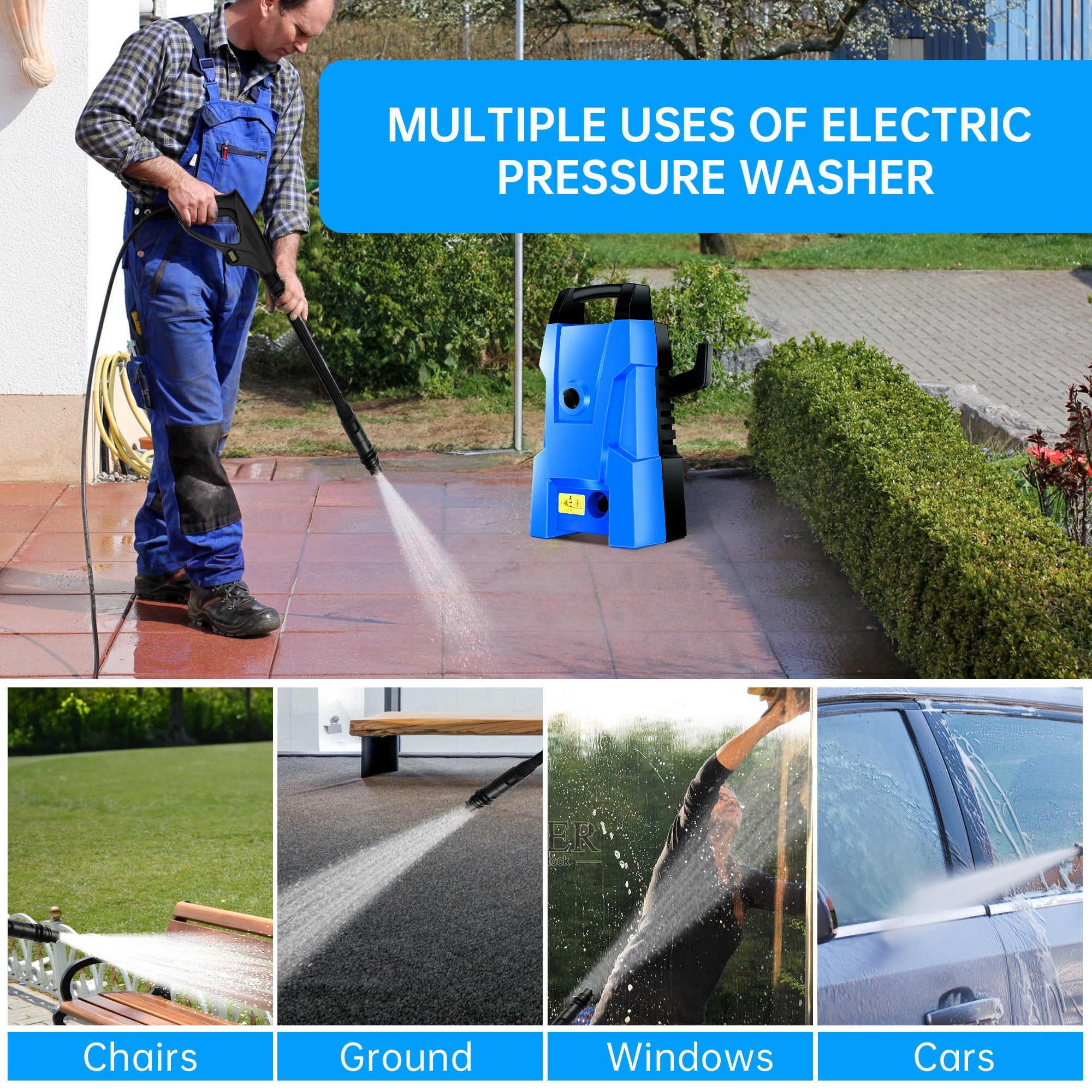 SUGIFT 2000-PSI 2.3-GPM Electric Pressure Washer 1800W High Pressure Washer Cleaner Machine