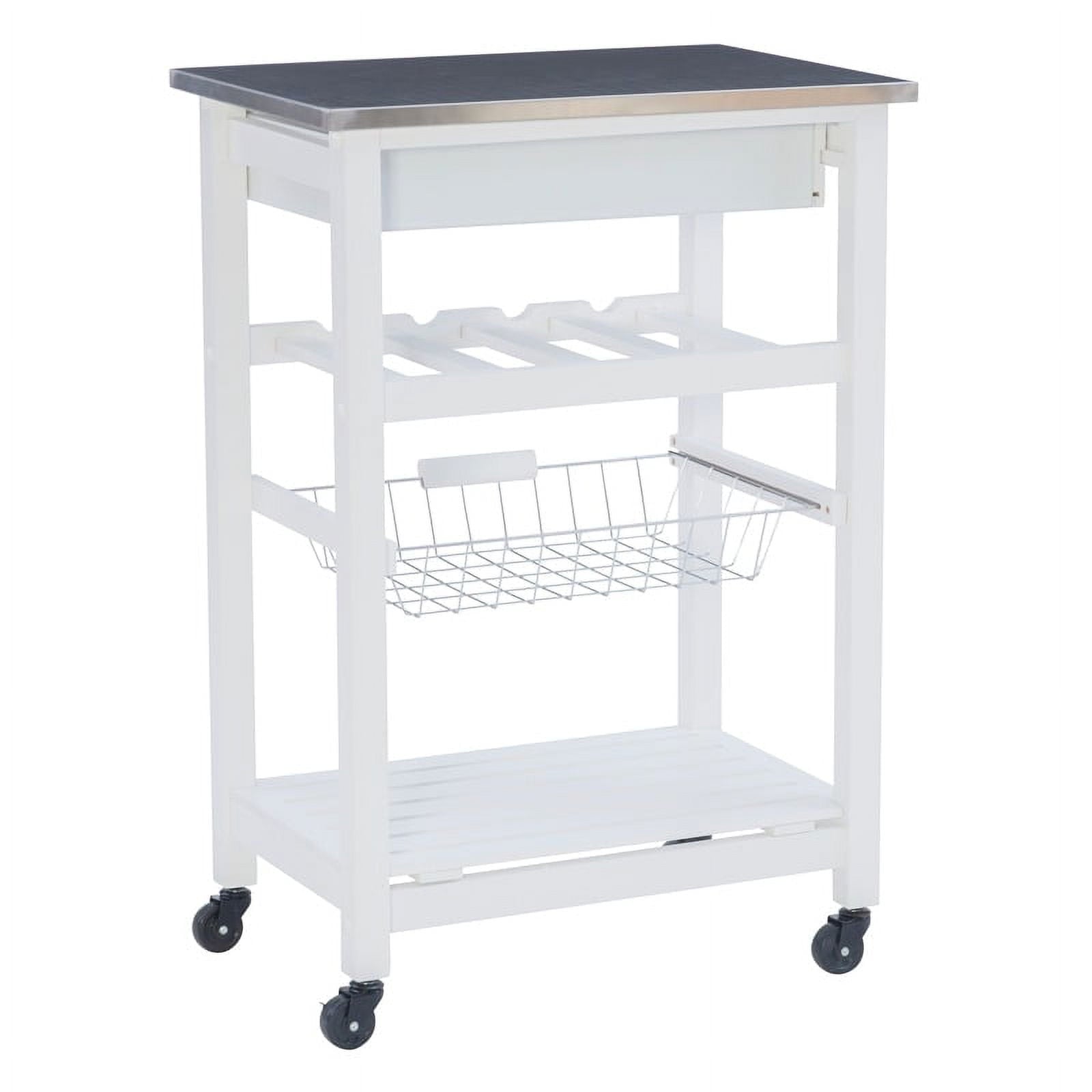 Riverbay Furniture Transitional Wood/Stainless Steel Kitchen Cart in White