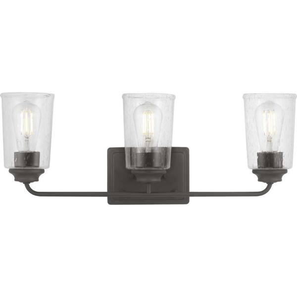 Evangeline 23 in. 3-Light Modern Bronze Farmhouse Bathroom Vanity Light with Clear Seeded Glass Shades