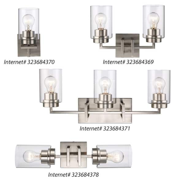 Westerling 19 in. 2-Light Brushed Nickel Linear Bathroom Vanity Light Fixture with Clear Glass Shades