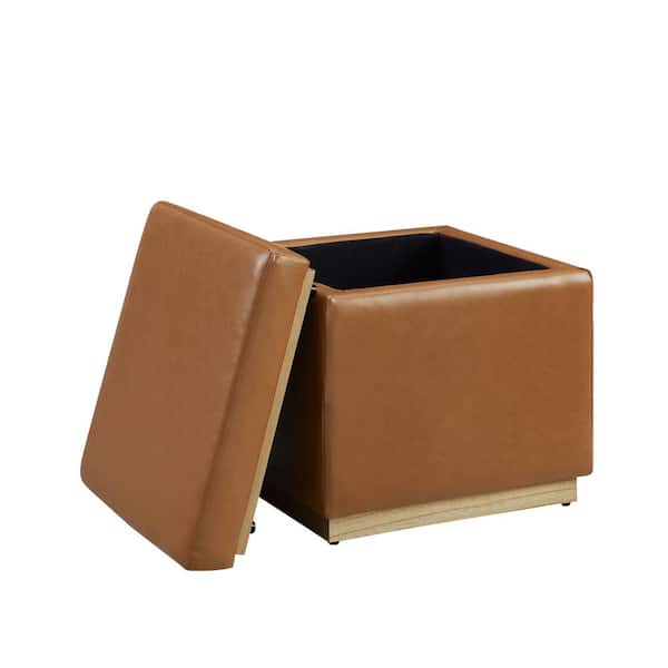 Savoy Carmel Faux Leather Square Storage Ottoman
