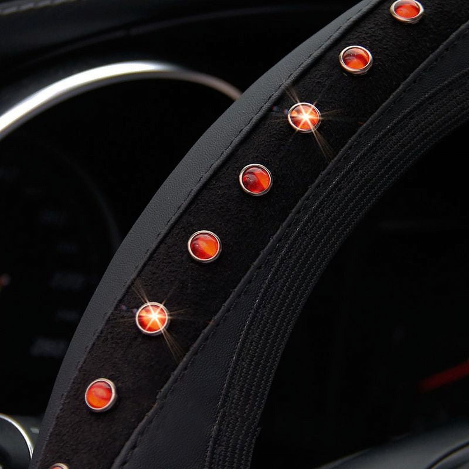 PWFE Universal 15 Inch Diamond PU Leather Steering Wheel Cover with Bling Bling Crystal Rhinestones(Black1)