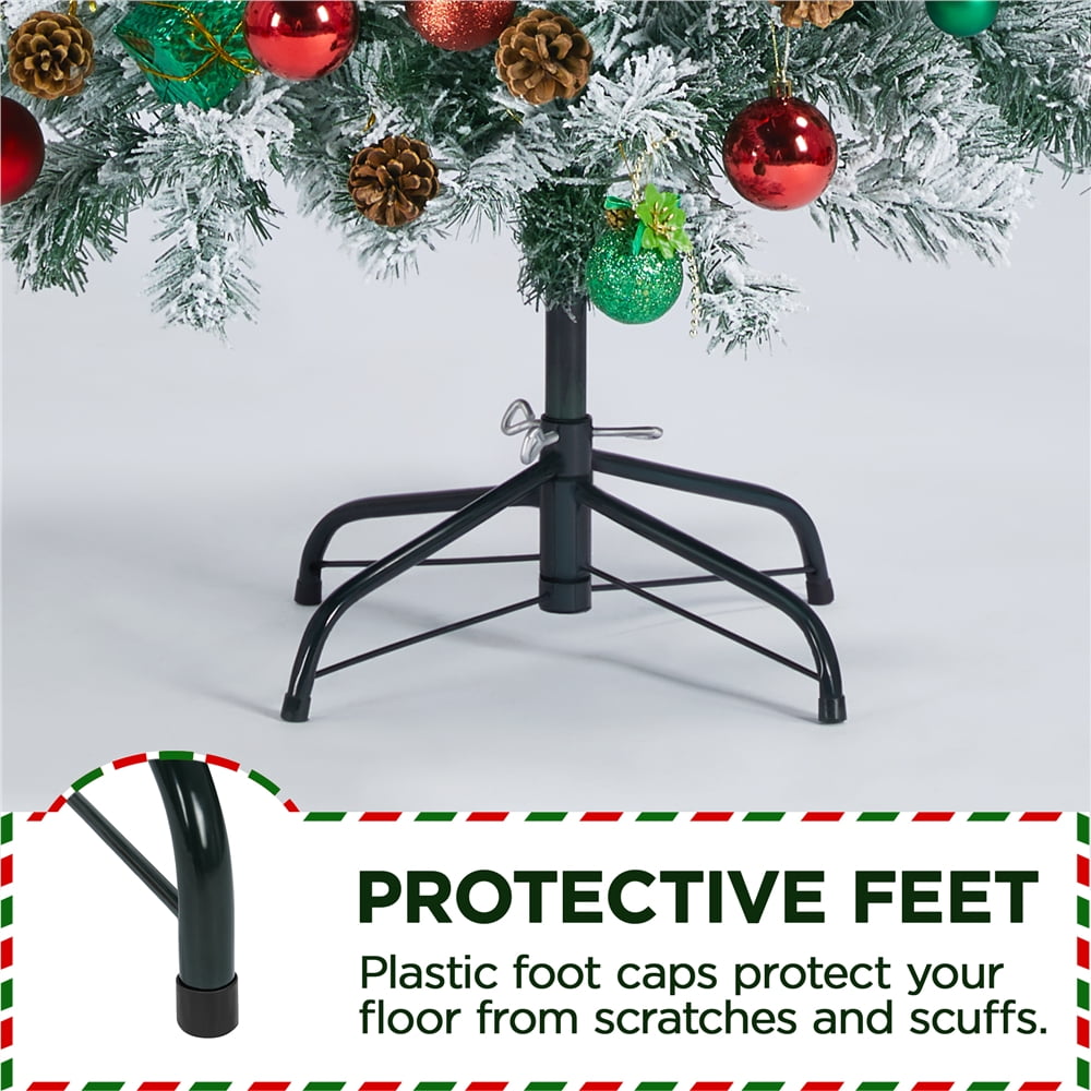 Easyfashion Green Flocked Spruce Snow Frosted Artificial Holiday Decorative Christmas Tree, with PVC Tips 4.5'