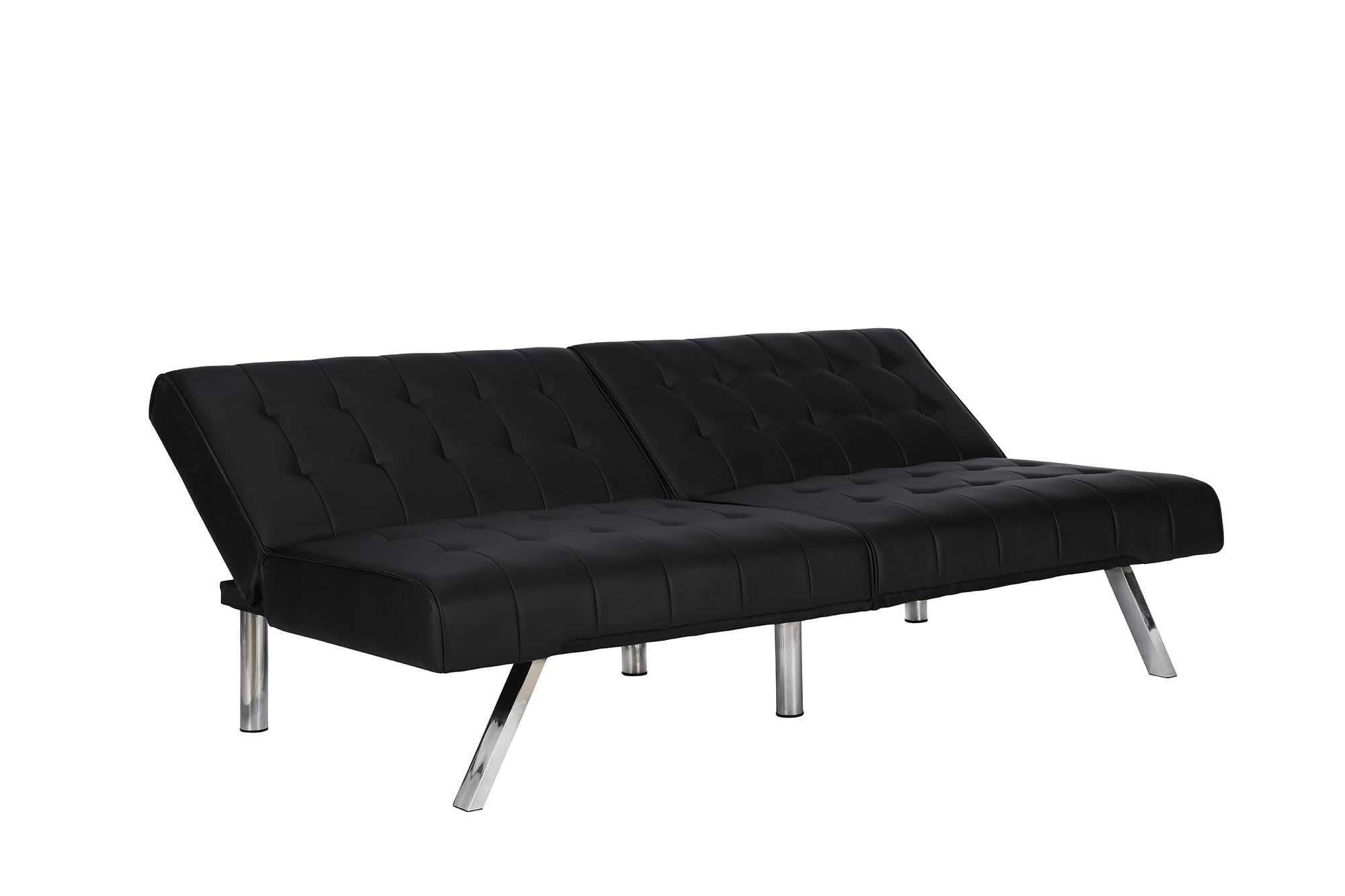 River Street Designs Emily Convertible Tufted Futon Sofa, Black Faux Leather