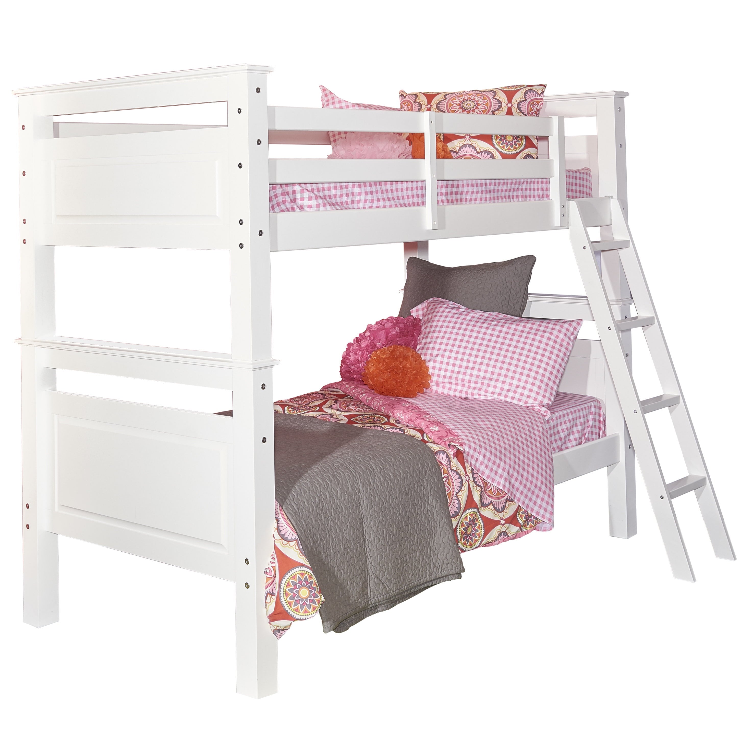 Beckett Twin Over Twin Bunk Bed with Built-In Ladder, White