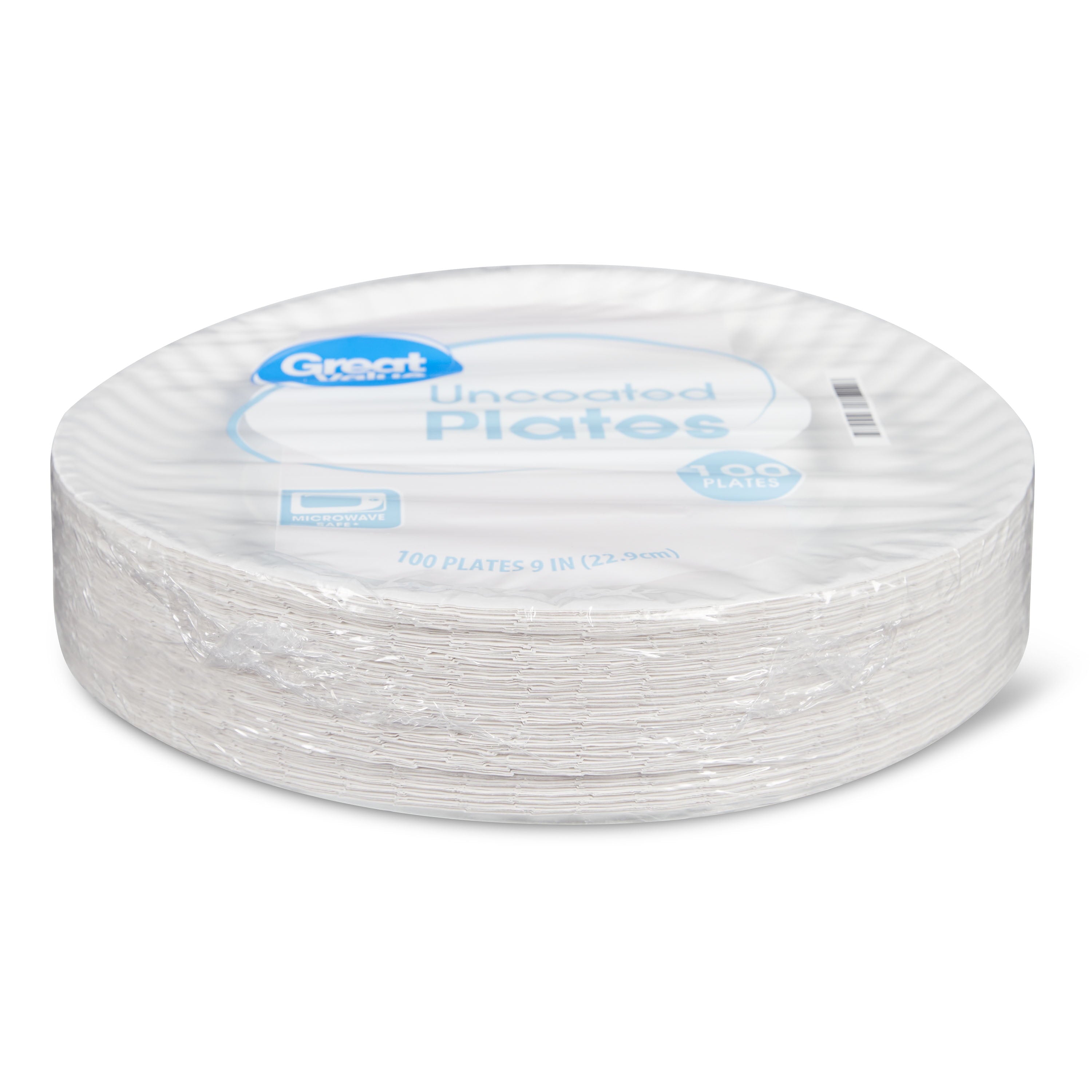 Great Value Uncoated, Microwave Safe, Disposable Paper Plates, 9