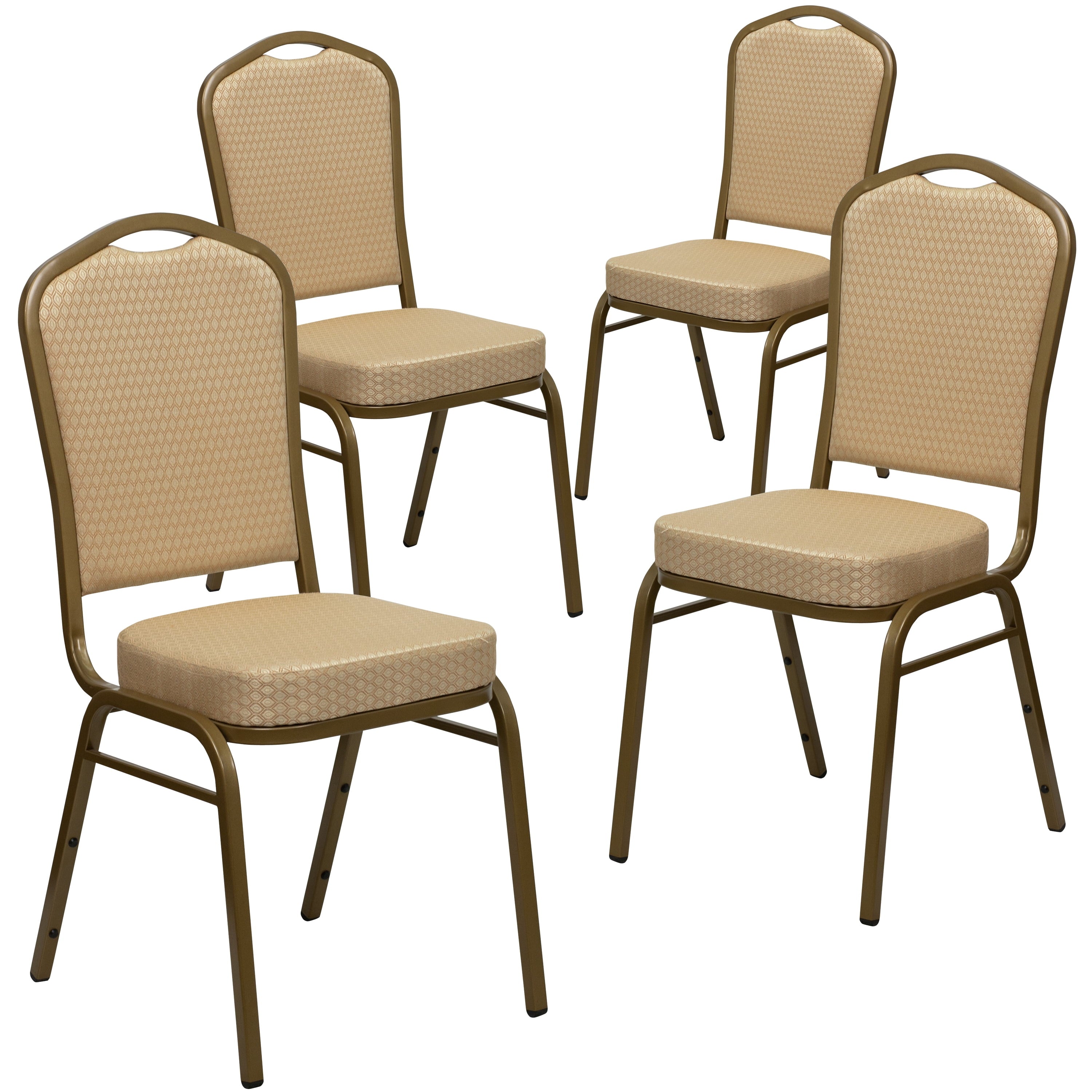 Flash Furniture 4 Pack HERCULES Series Crown Back Stacking Banquet Chair in Black Patterned Fabric - Gold Vein Frame