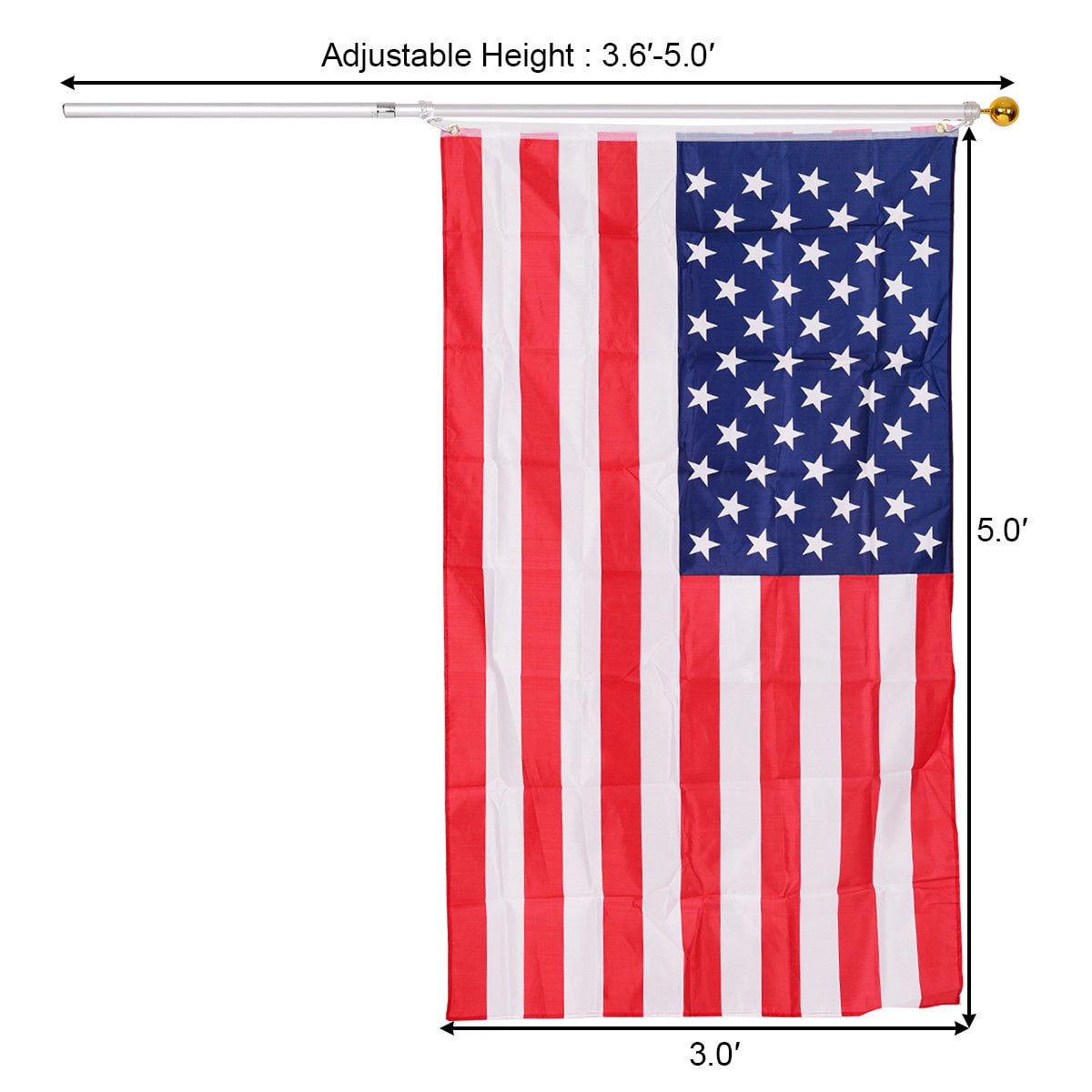 Costway American Flag Kit Wall Mount 5 Ft Spinning pole 3'x5' US Flag Gold Ball Aluminum