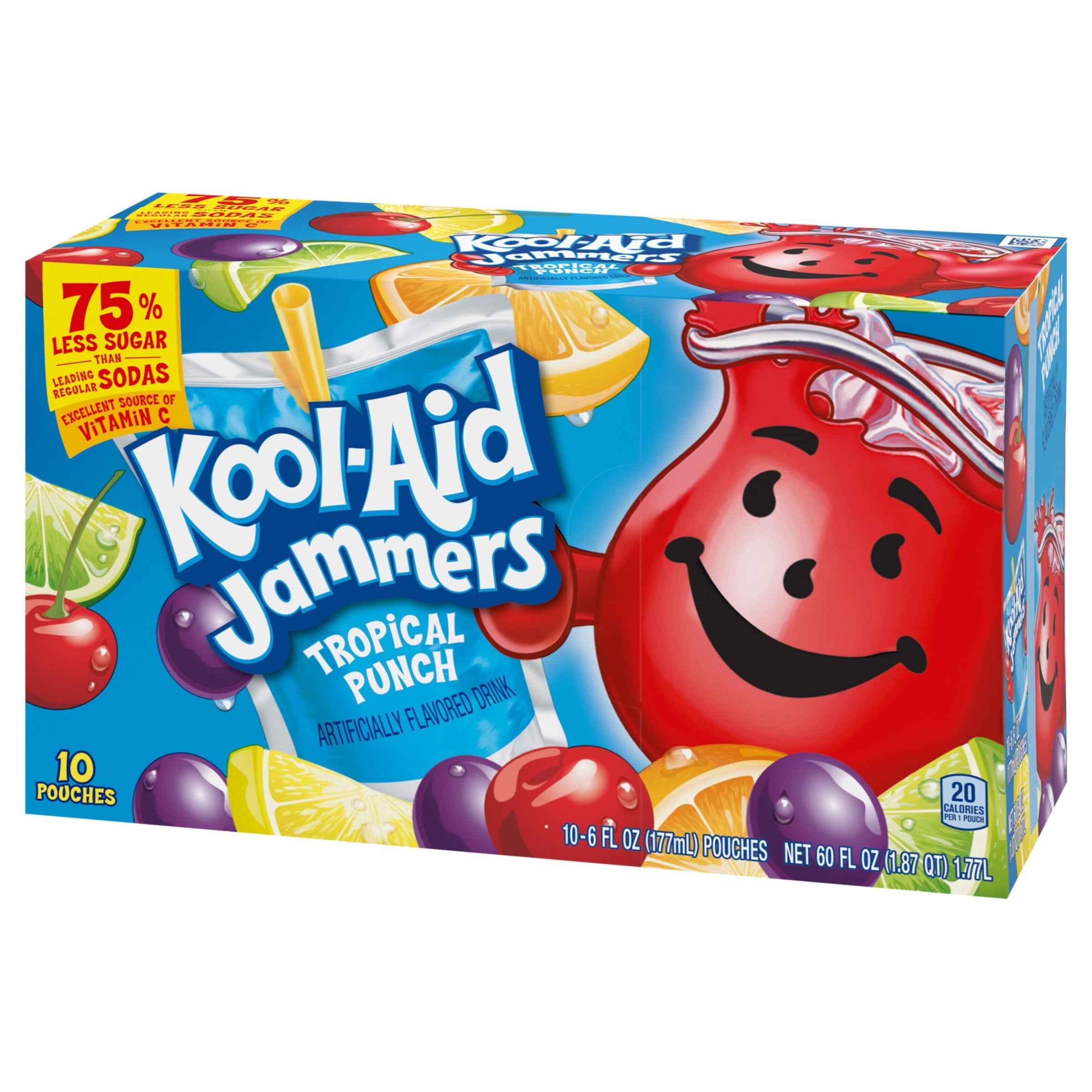 Kool Aid Jammers Tropical Punch Kids Drink 0% Juice Box Pouches, 10 Ct Box, 6 fl oz Pouches