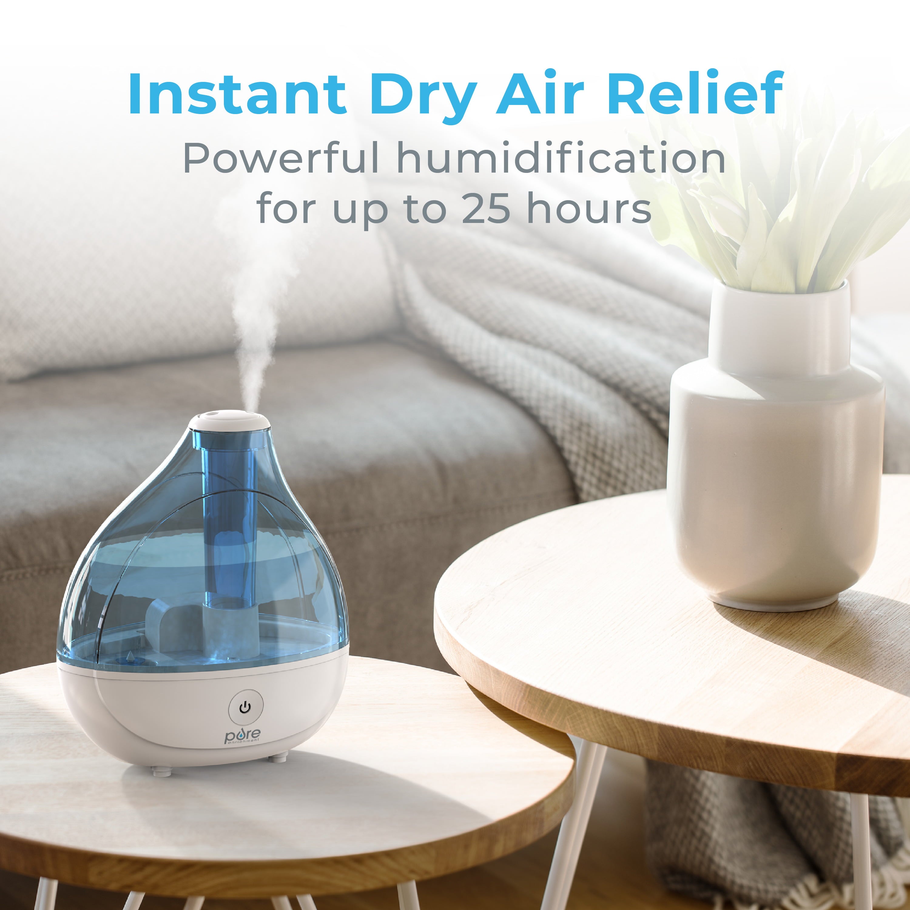 Pure Enrichment MistAire Ultrasonic Cool Mist Humidifier - Quiet Air Humidifier That Lasts Up To 25 Hours, 360° Rotation Nozzle, Auto Shut-Off, Night Light