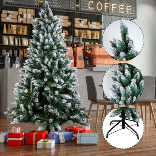 Artificial Christmas Tree 4/5/6/7ft Snow Flocked Pine Cones Xmas Home Decoration
