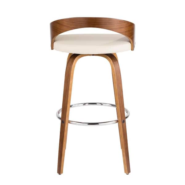 Grotto 29 in. Walnut and Cream Faux Leather Bar Stool (Set of 2)