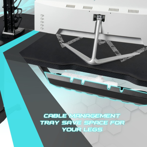 Gaming Desk T-Shaped Pc Computer Table with Carbon Fiber Surface Free Mouse Pad