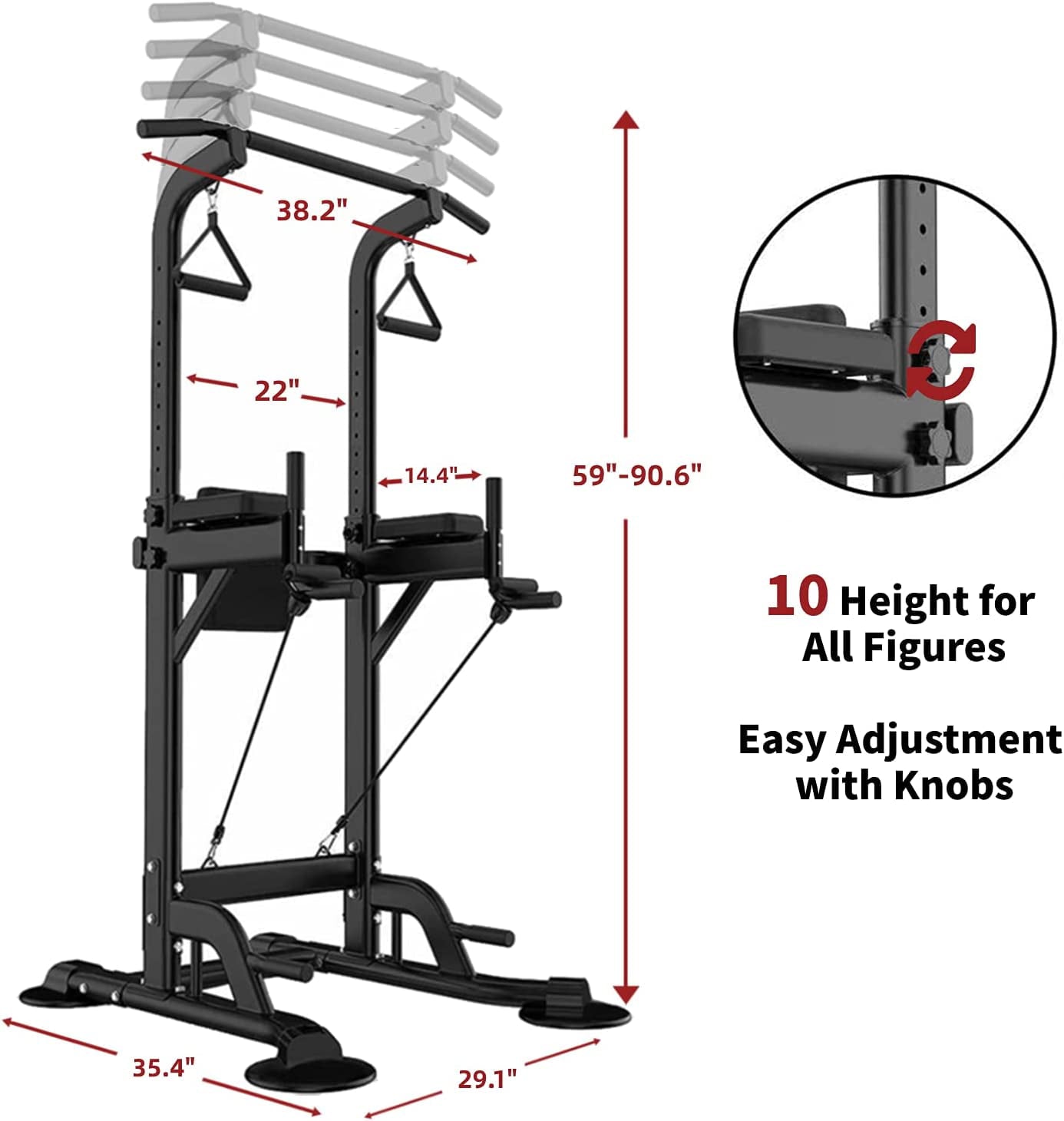 Tappio Multifunction Power Tower Dip Bar Station Pull Up Bar Stand for Home Gym, Adjustable Strength Training Fitness Equipment with Backrest,400lb Capacity