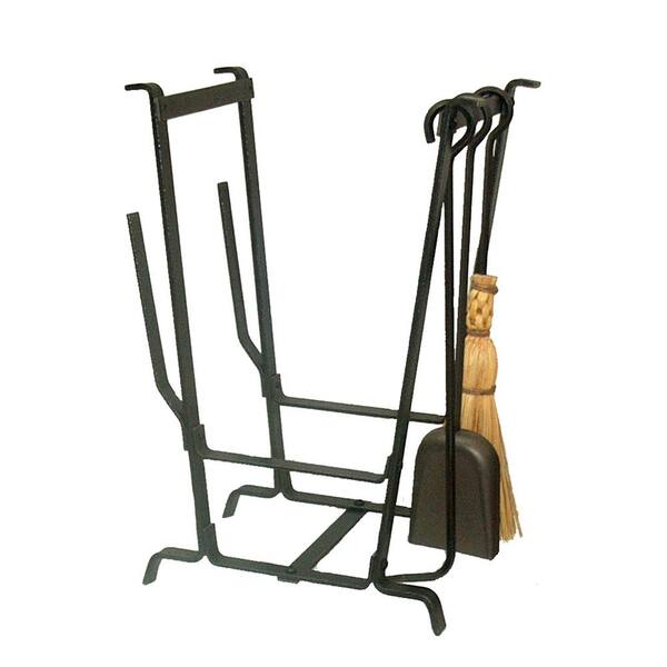 Handcrafted Complete Hearth Firewood Rack with Tools Hammered Steel