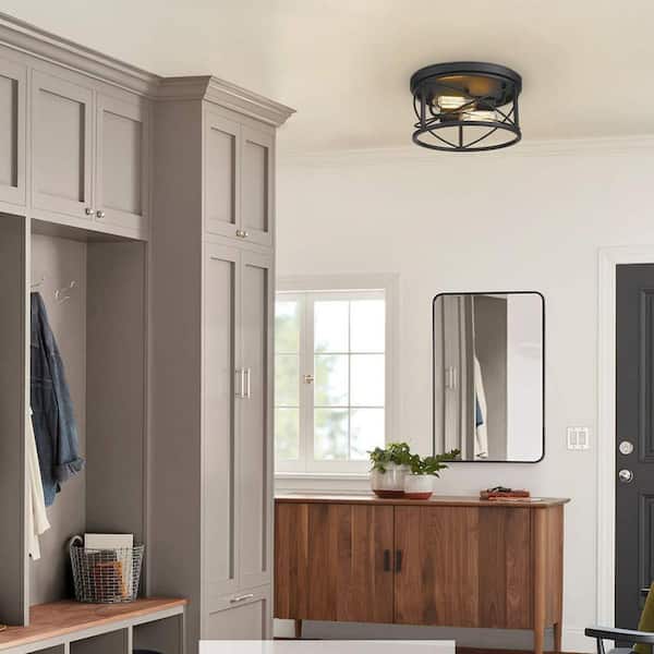 11.8 in. 2-Light Black Finish Farmhouse Ceiling Flush Mount Light Fixture