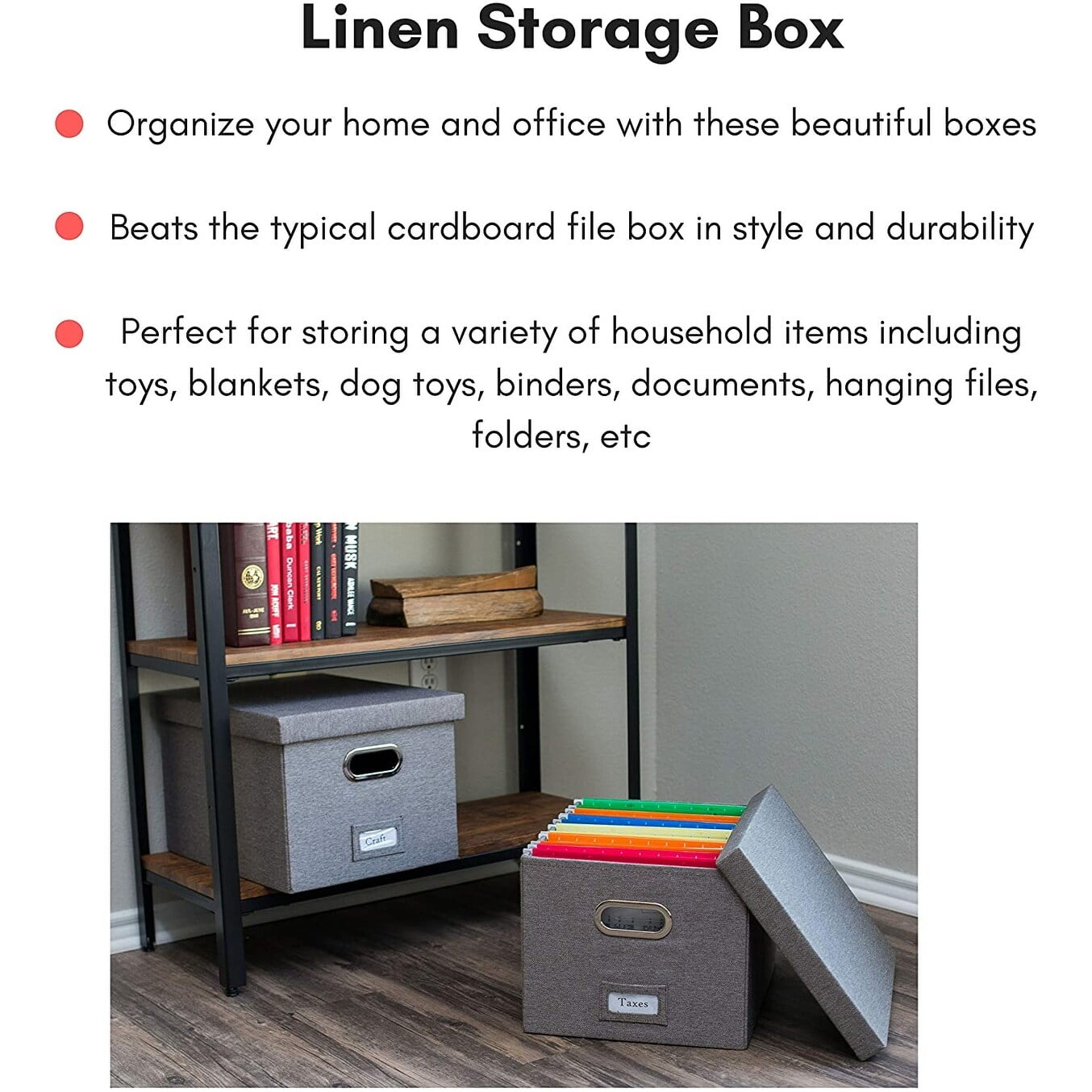 Internet's Best Collapsible File Storage Organizer with Lid - Decorative Linen Filing & Storage Office Box - 2 Pack