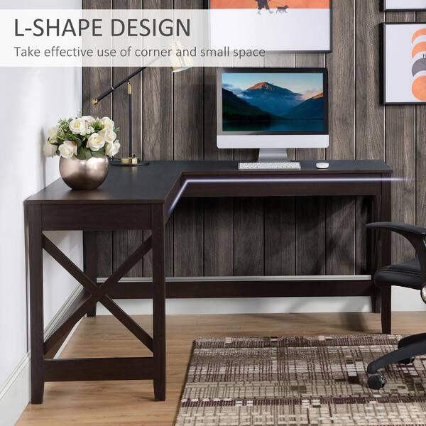 57 in. L-Shaped Polar Brown Wood Computer Desk