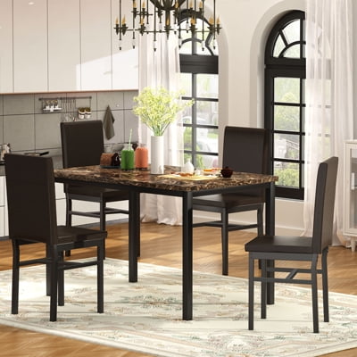 Rectangle Dining Table Set, 5 Pieces Dining Set, Dine Table and 4 Velvet Chairs, Compact Kitchen Table Set for Home, Breakfast Nook, Cafeteria Dining Room, JA4324