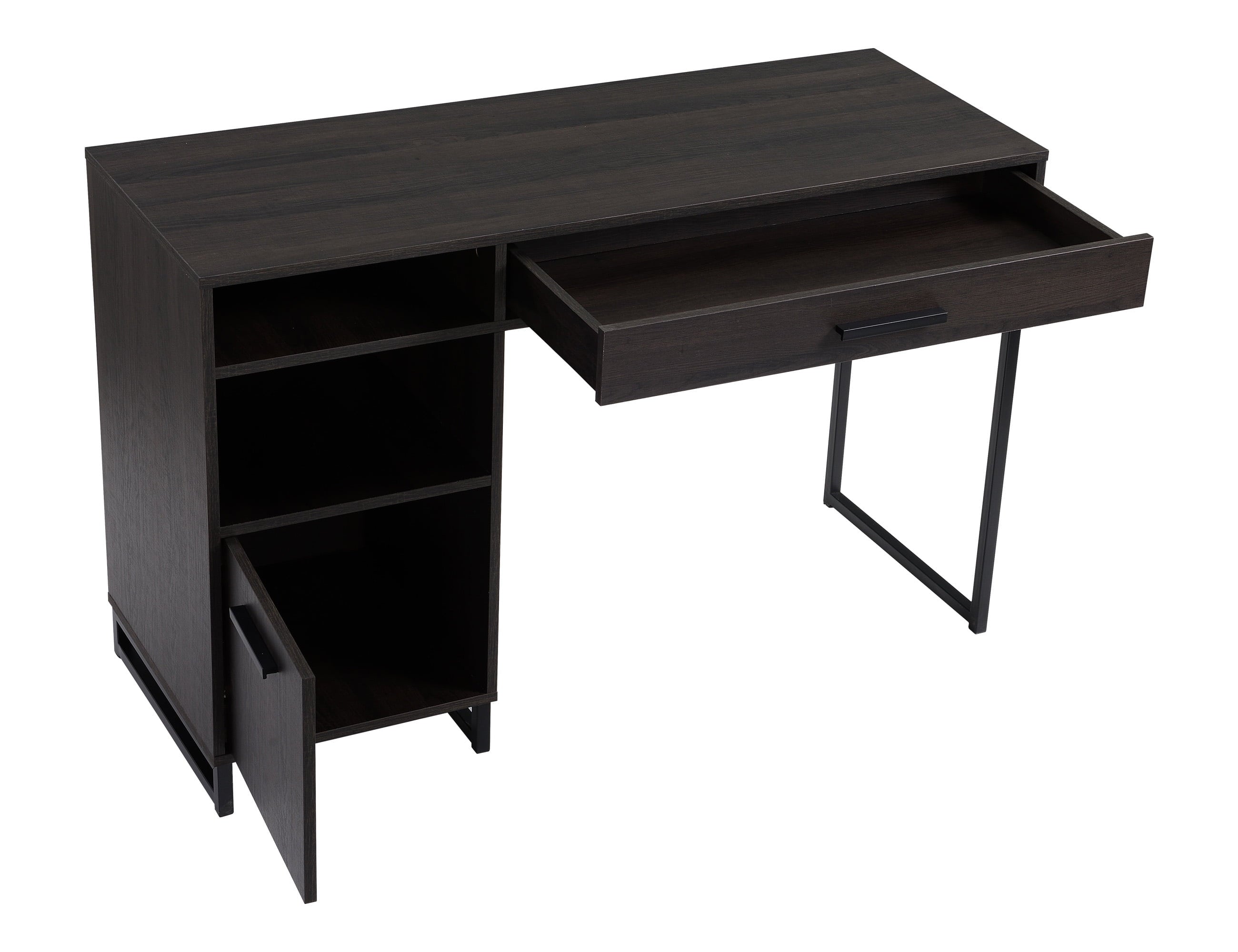 Mainstays Wood & Metal Writing Desk with 1 Drawer and 1 Door for Teens Adult, 29.92in, Espresso Finish.