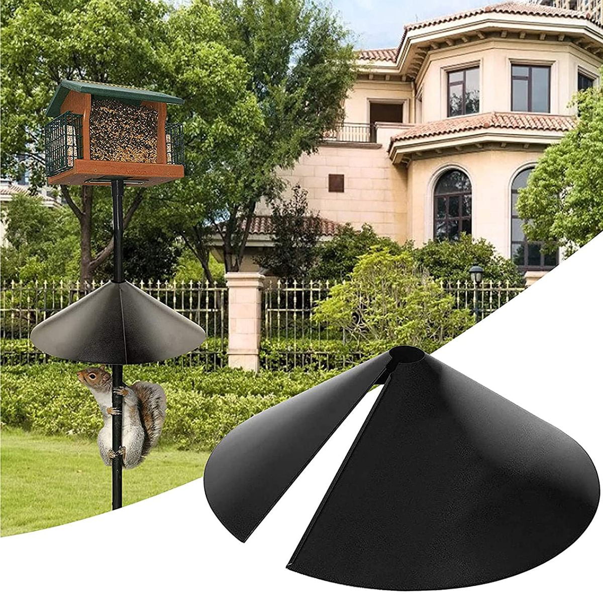 Luxtrada Wrap Around Squirrel Baffle,Universal Anti Rust Raccoon Proof Bird Feeder Station Protection Guard,12 inches Black
