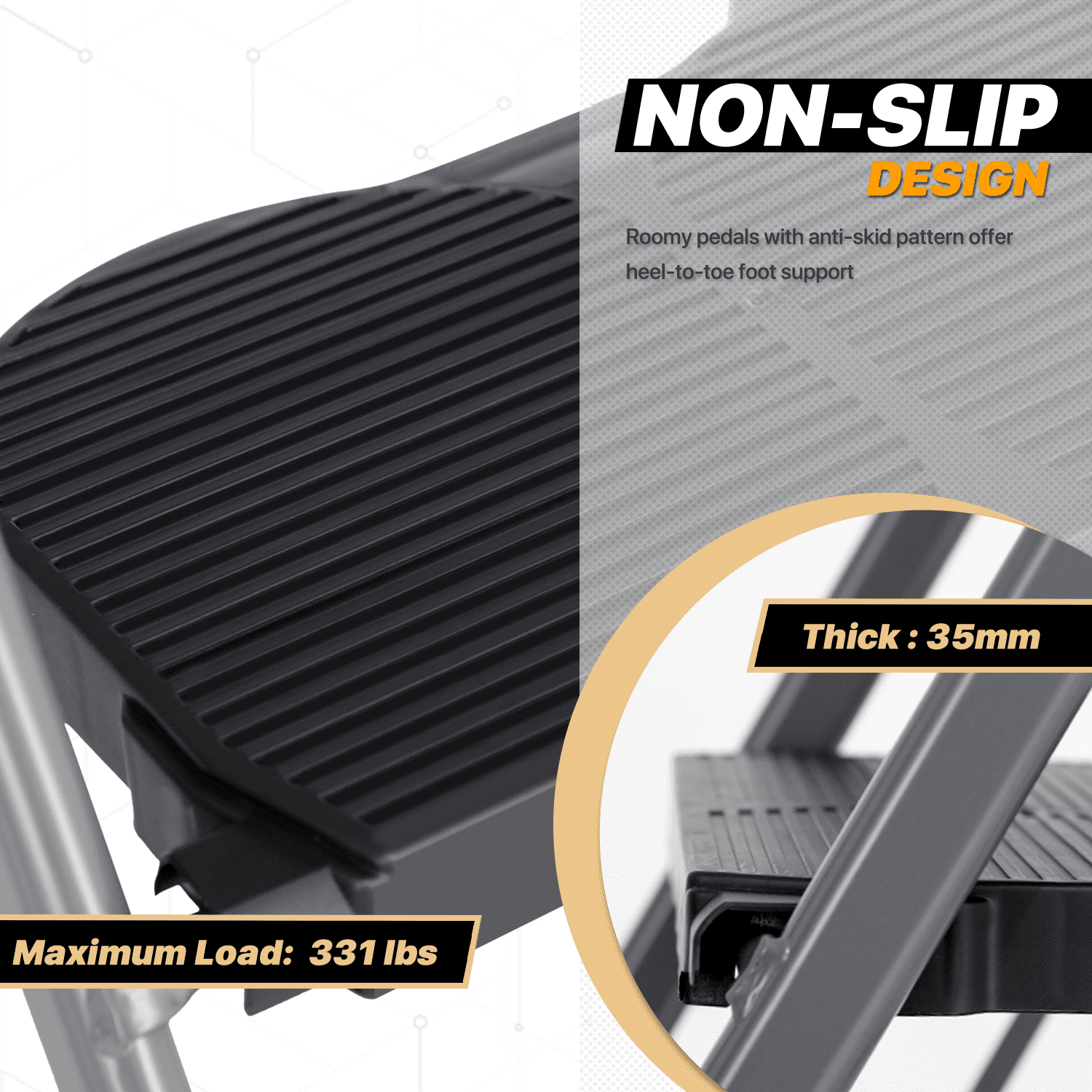 MoNiBloom 2 Step Ladder with Tool Tray, 331 lbs Weight Capacity, Steel Folding Stool With Non-Slip Wide Pedal, Black