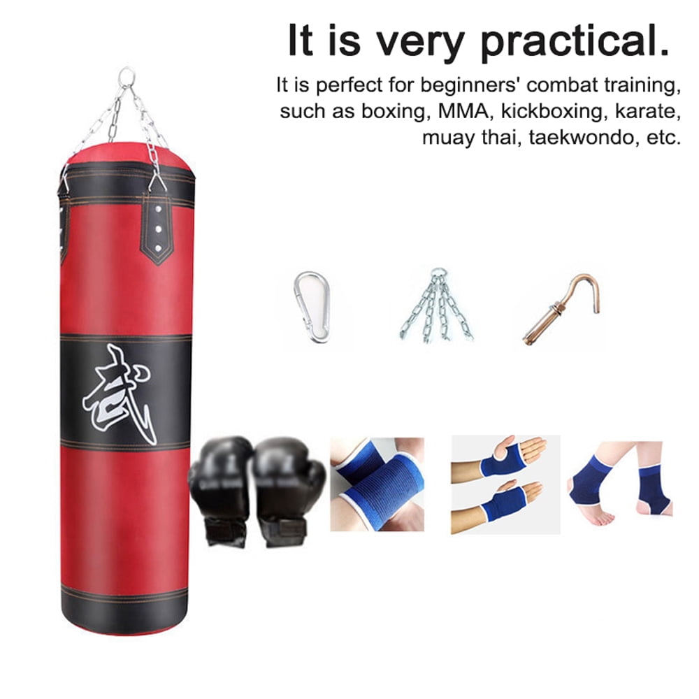 Boxing Bag 4ft Unfilled Heavy Punching Bag Sparring Training Sandbag with Gloves Hand & Wrist & Ankle Guards