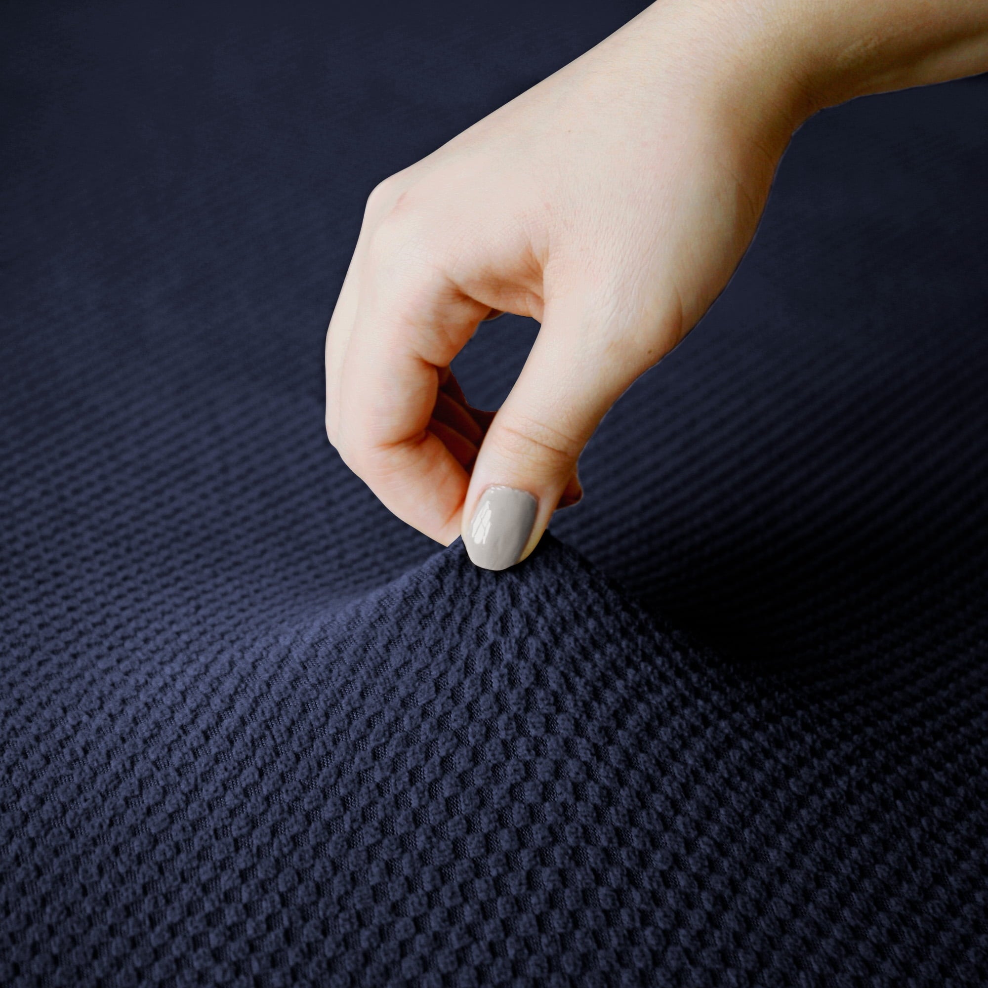 Mainstays Pixel Stretch Fabric Sofa Slipcover, Navy Blue, 1 Piece