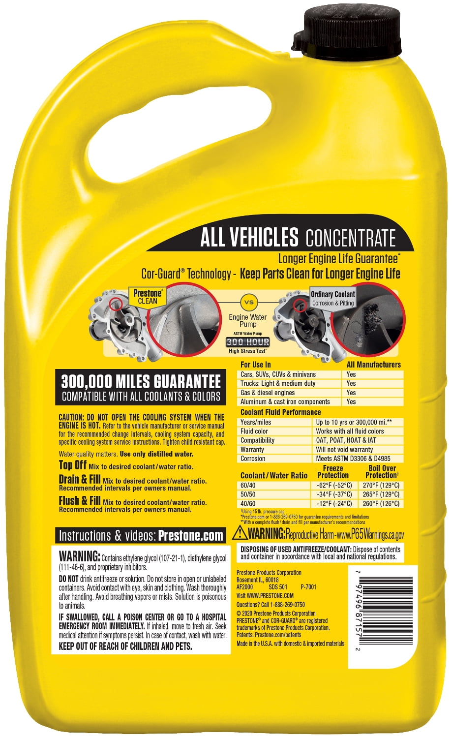 Prestone All Vehicles - 10yr/300k Mi- Antifreeze+Coolant (1 Gal - Concentrate)
