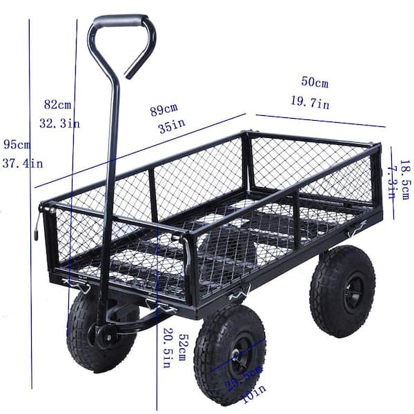 3 cu. ft. Heavy-Duty Steel Garden Cart Utility Cart with Removable 4-Sides