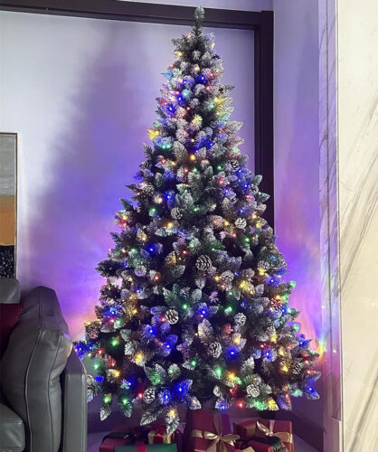 Pre-Lit Premium Artificial Hinged Pine Christmas Tree w/ Multi-Color LED Lights