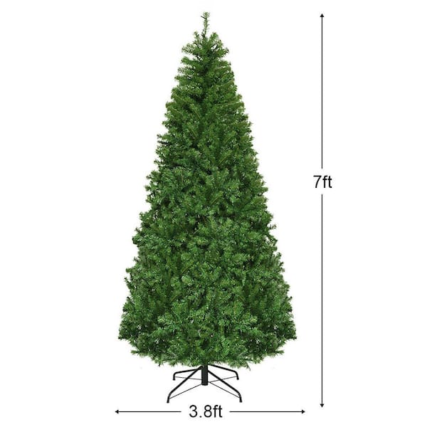 7FT Pre-Lit Artificial Christmas Tree Hinged Tree w/Metal Stand LED Lights
