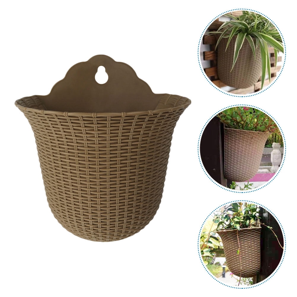 NUOLUX Wall Hanging Pot Flower Planter Pot Flowers Half Mount Hanger Potsbalcony Fence Round Braided Nest Bird Basket Pocket