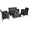 Costway 4PCS Rattan Patio Furniture Set Cushioned Sectional Sofa Chair Coffee Table Red