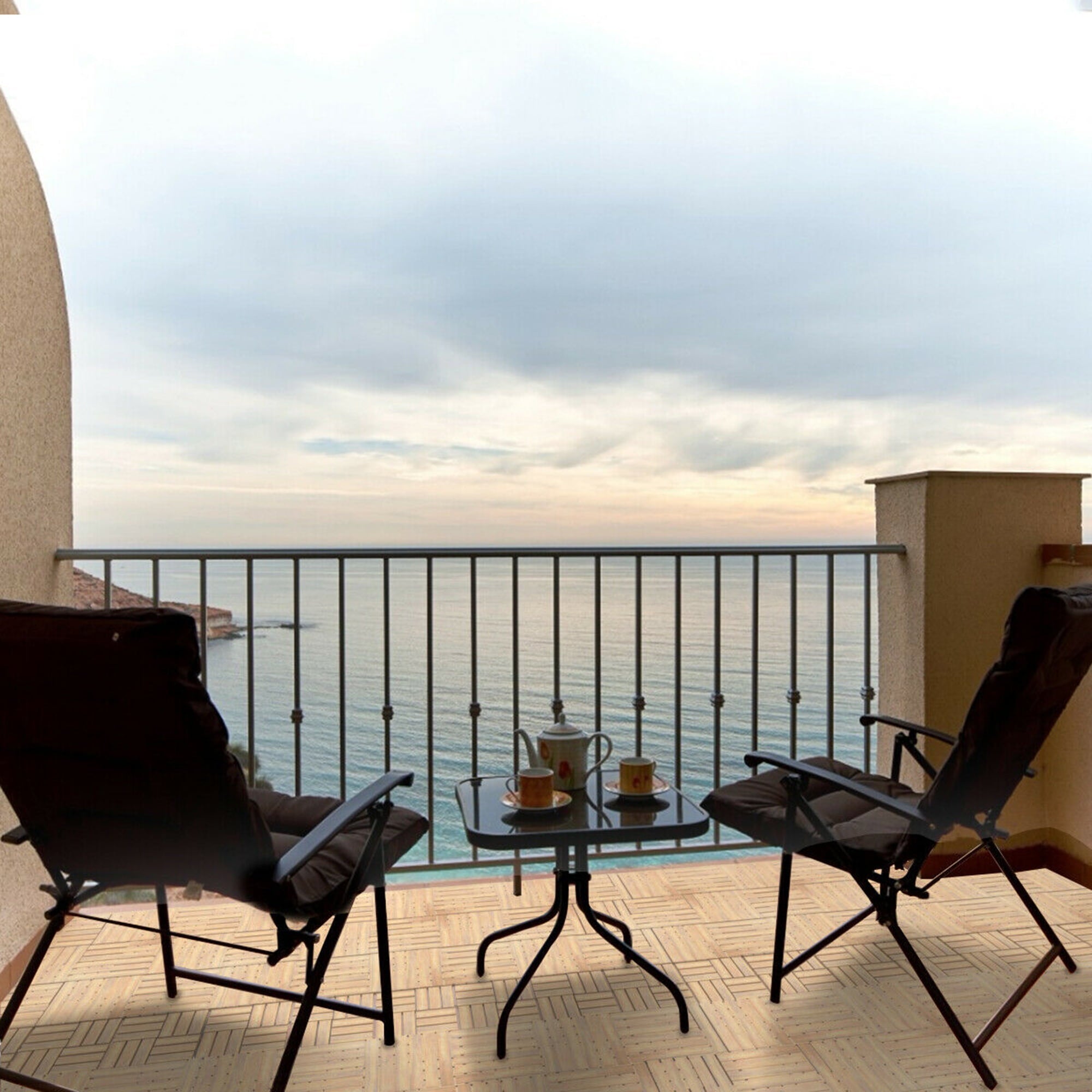 Gymax 10PCS 12'' x 12'' Acacia Wood Deck Tiles Interlocking Patio Pavers Check Pattern