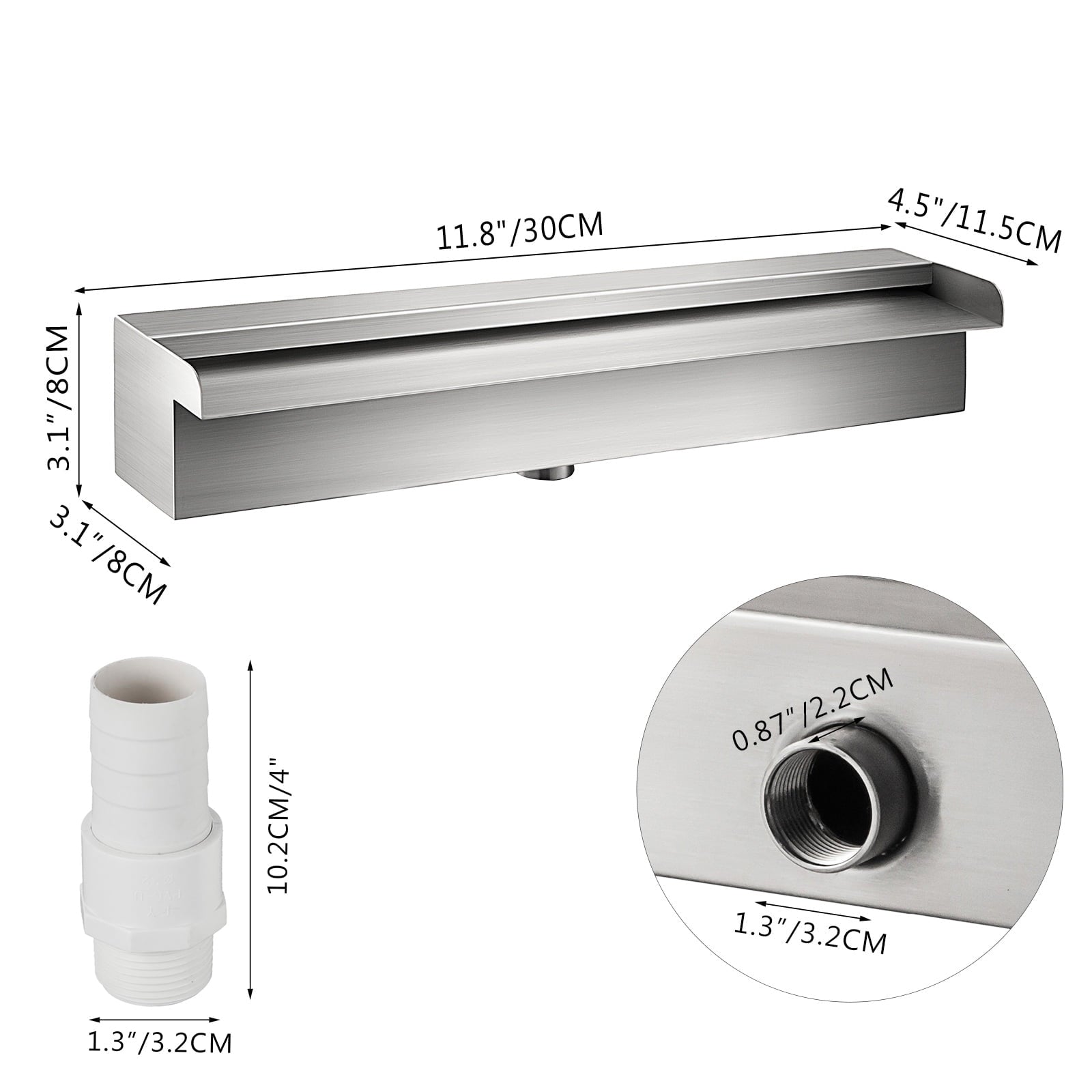 VEVOR Pool Fountain Stainless Steel Pool Waterfall 11.8