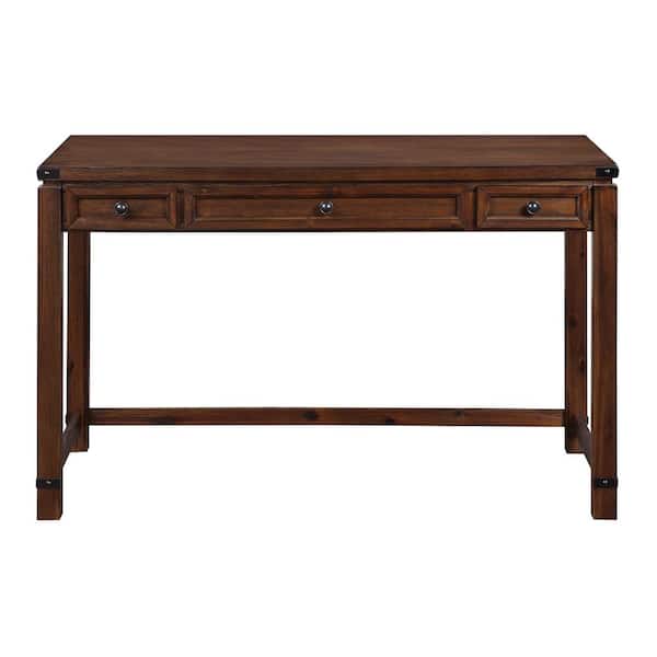 Baton Rouge 48 in. Rectangular Brushed Walnut Wooden 3-Drawer Writing Desk
