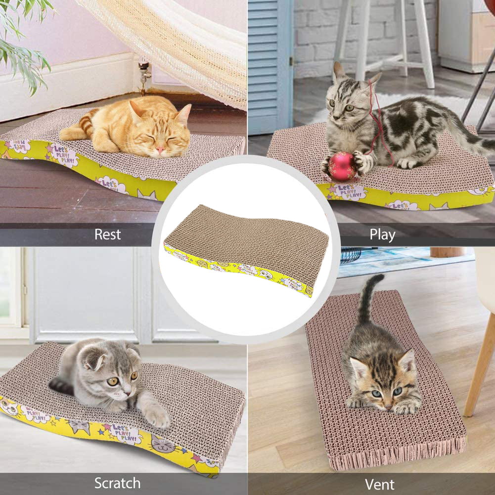 2 Pack Cat Scratcher Cardboard, Recycle Corrugated Cat Scratching Pad, Wave Shaped Reversible Kitty Cat Scratch Pad Lounger Sofa for Furniture Protector, Catnip Included