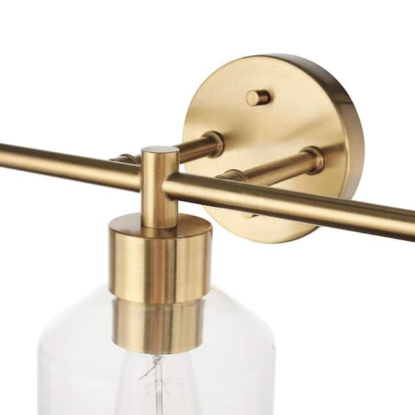 Cannes 24.5 in. 3-Light Brass Vanity Light with Clear Glass Shades and Bath Set (5-Piece)
