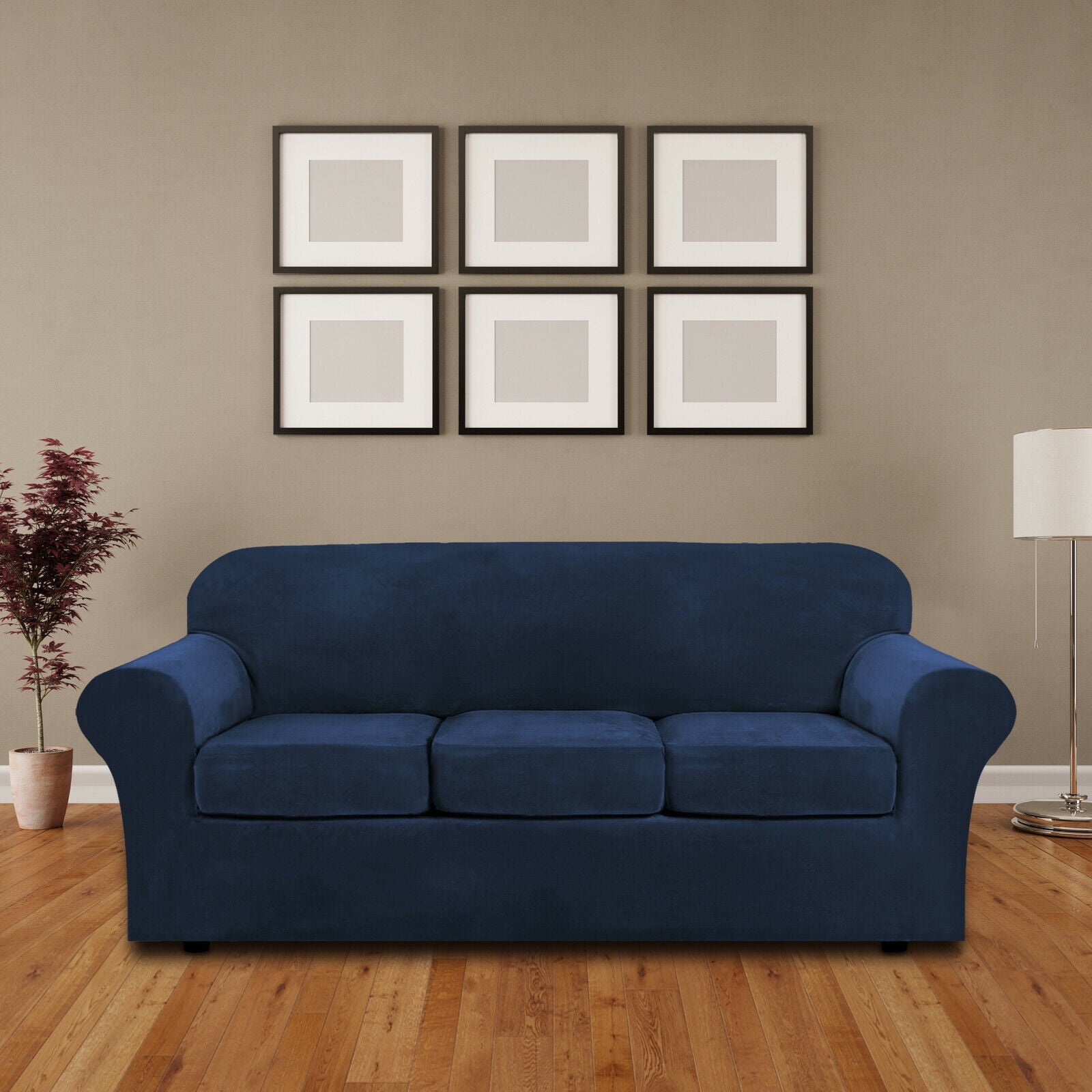 Topchances Velvet Plush 4 Piece Stretch Sofa Covers Couch Covers for 3 Cushion Couch 3 Seater Covers (Base Cover Plus 3 Individual Cushion Covers) Feature Thick Soft Stay in Place