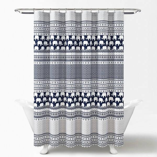 72 in. x 72 in. Navy Single Elephant Stripe Shower Curtain