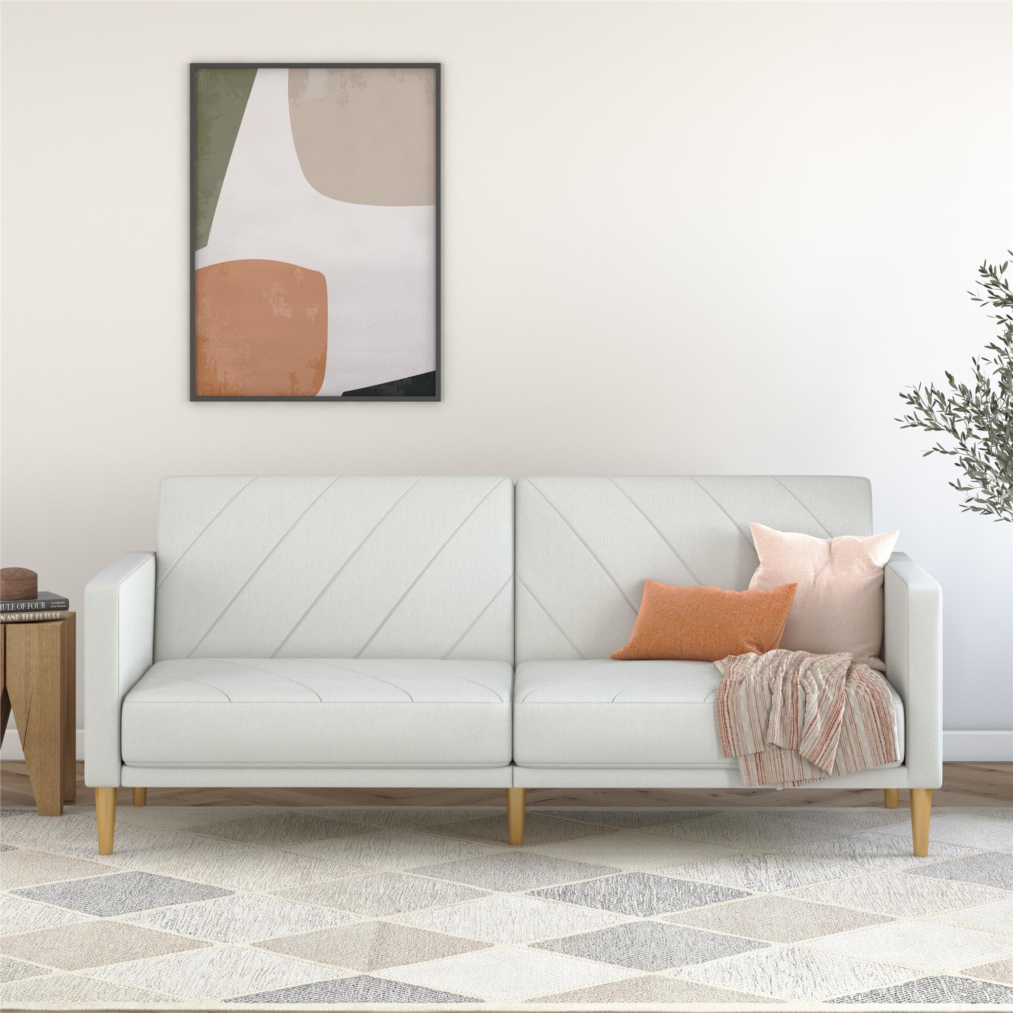 DHP Alicent Futon Sofa Bed and Couch Sleeper, Light Gray Linen