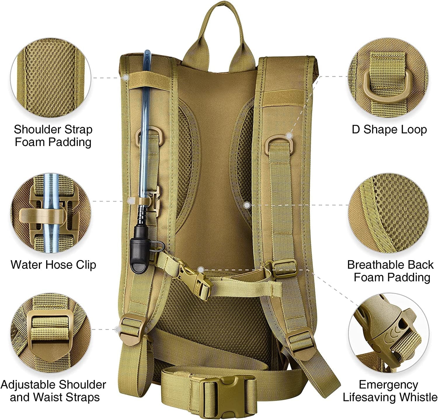 Brightify 17L Hydration Backpack with 3L TPU Water Bladder, Camel Backpack Hydration Pack for Hiking Hunting Climbing Cycling Biking Running, Molle Compatible Water Backpack for Men Women, Tan