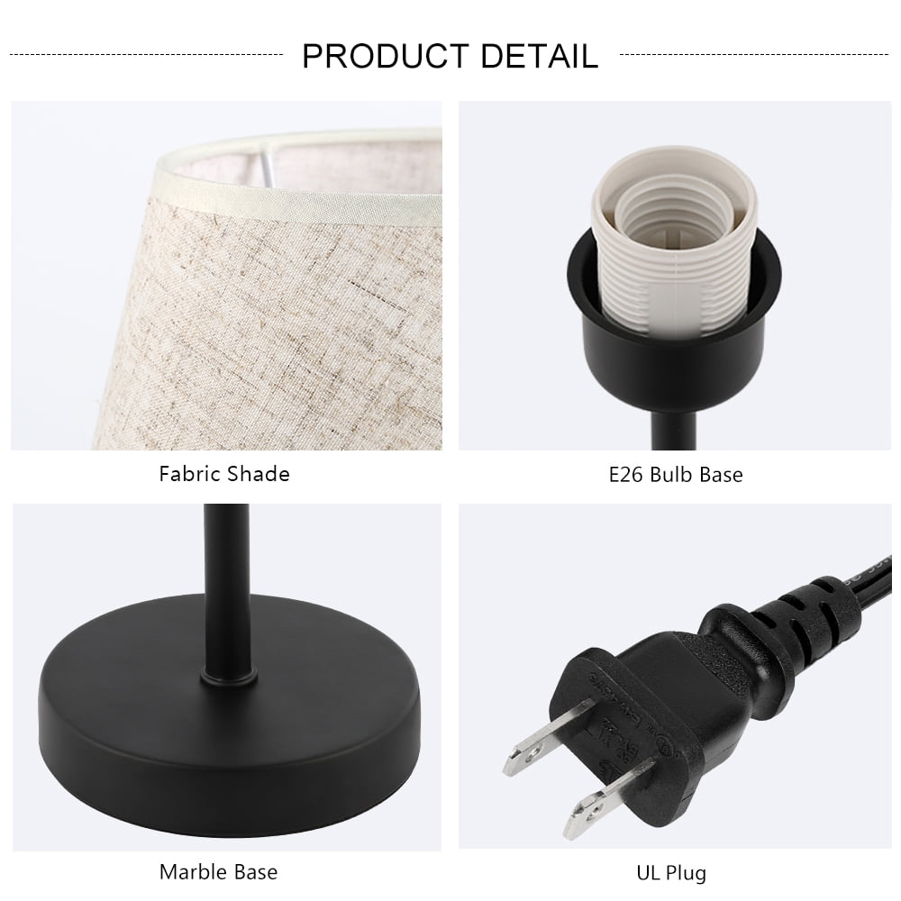 Set of 2 Haitral Modern Black Metal Bedside Lamp with White Linen Shade