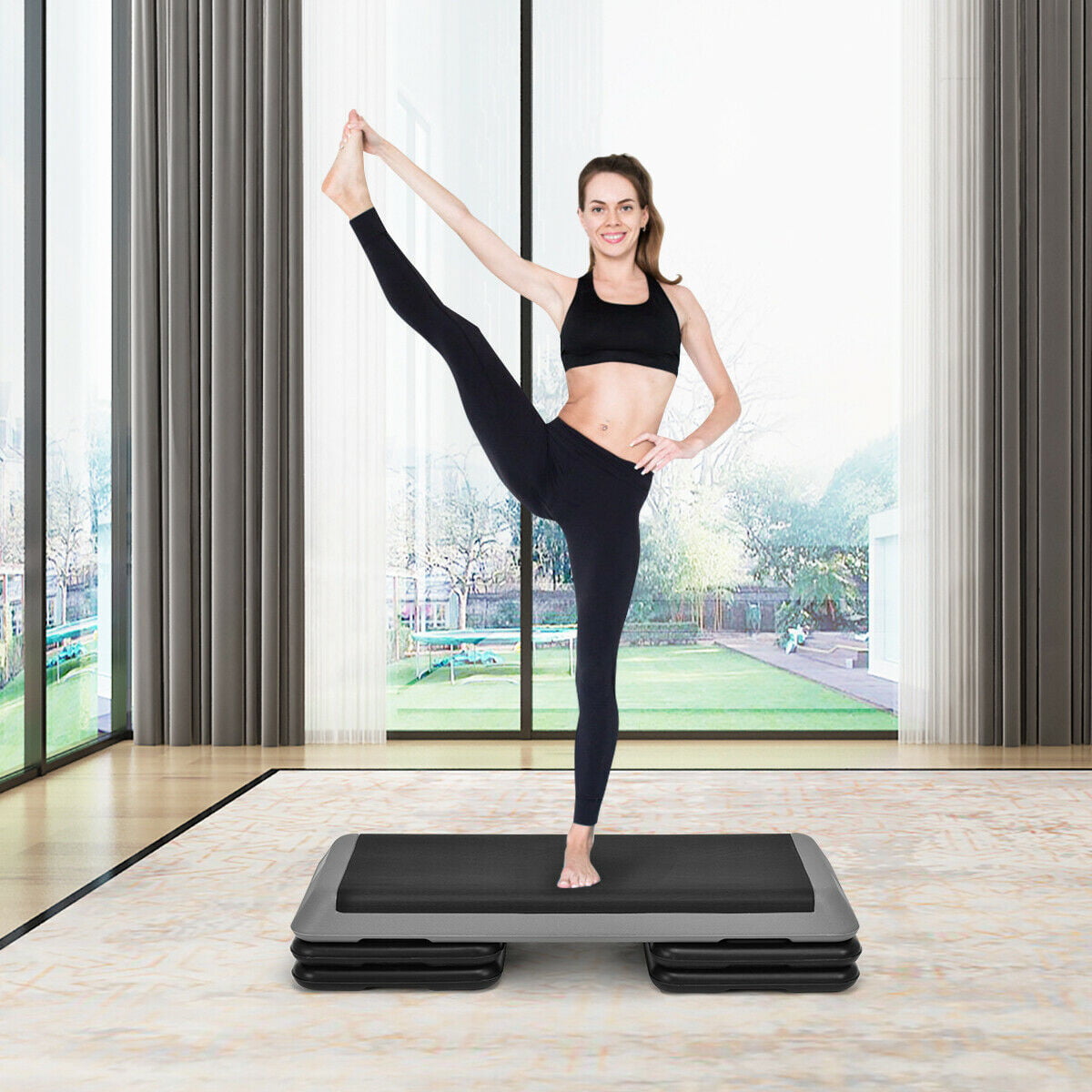 Fitness Aerobic Step 43'' Cardio Adjust 4'' - 6'' - 8'' Exercise Stepper w/Risers