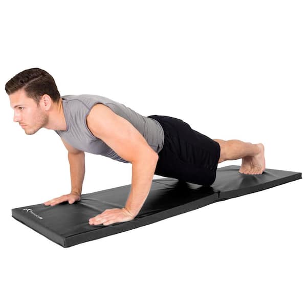 Bi-Fold Folding Thick Exercise Mat Black 6 ft. x 2 ft. x 1.5 in. Vinyl and Foam Gymnastics Mat (Covers 12 sq. ft.)
