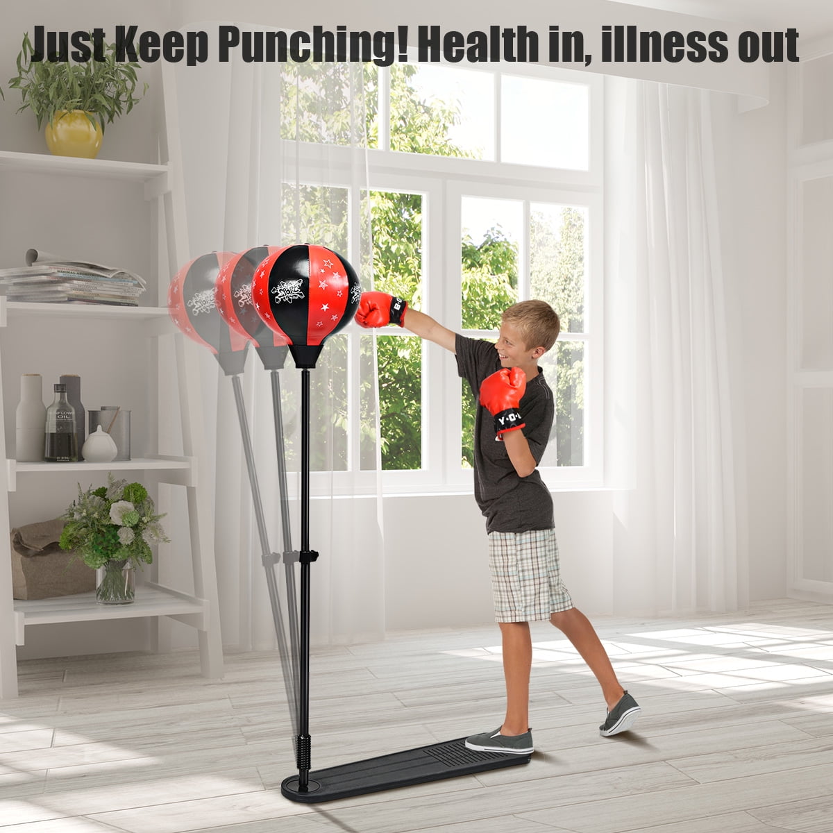Costway Kids Punching Bag w/Adjustable Stand Boxing Gloves Boxing Set, Red