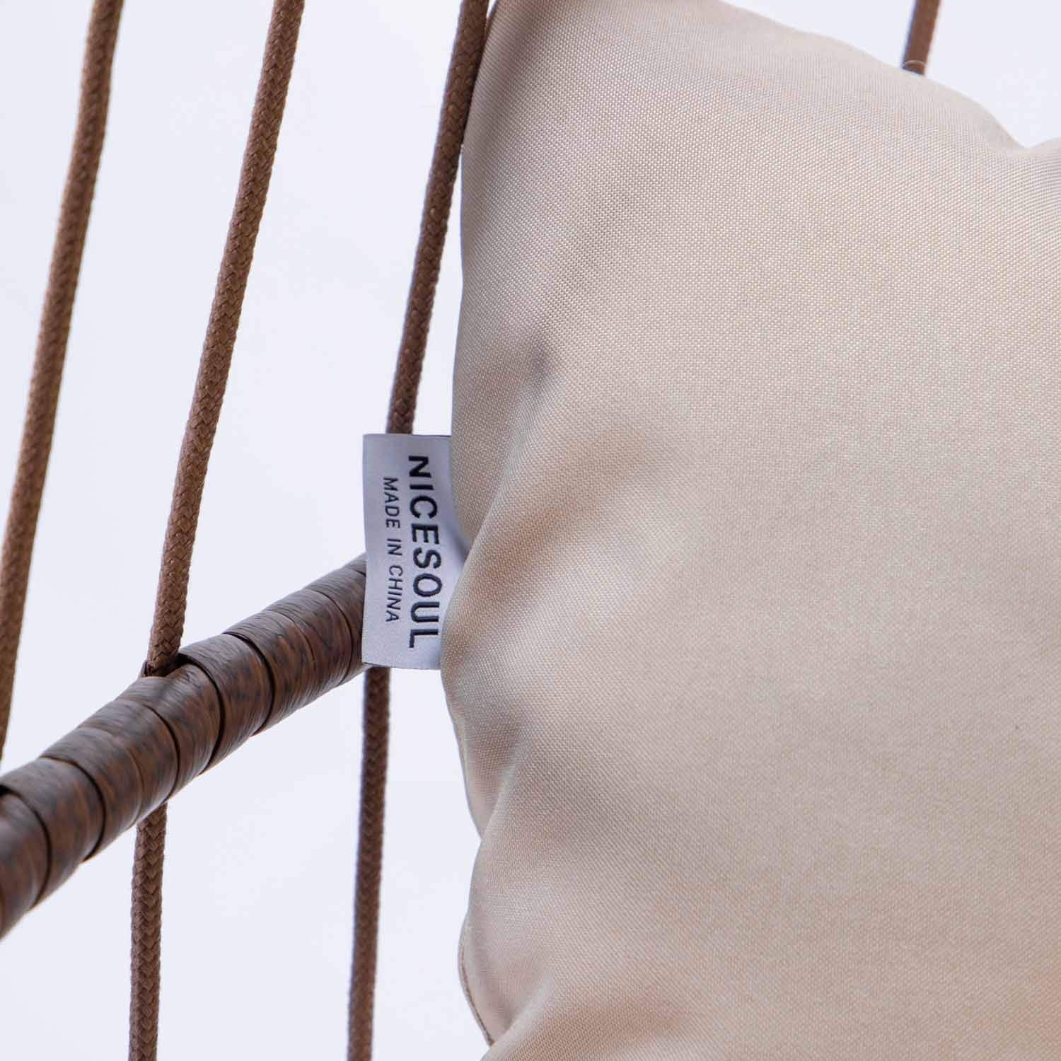 Nicesoul Foldable PE Wicker Brown Hanging Egg Chair With Stand Swing Chair With Cushion and Pillow Capacity 350lbs